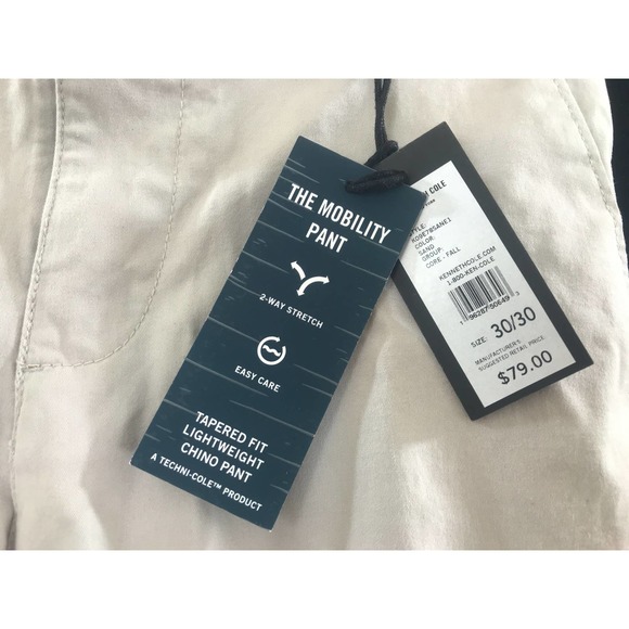 Men's Kenneth Cole Lightweight Khaki Pants Size 30 x 30 Slim Tapered Fit New - Picture 9 of 9